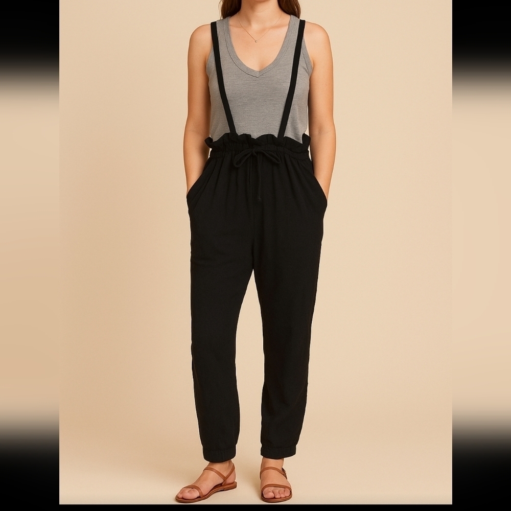 ULLA Johnson high waist suspenders overall  romper jumpsuit black size 6